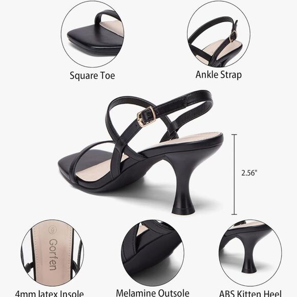 Gorfen Women's Square Open Toe Strappy Kitten 2.5 Inch Heels size 8.5 - Picture 7 of 10